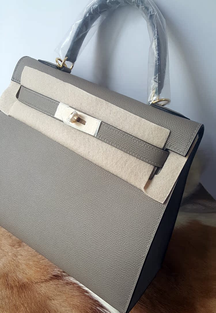 28Cm Asphalt Lime Manual Silver Buckle Line25cm28cm32cm Outer seam Kelly bag All by hand Wax thread  female Satchel genuine leather Female bag female handbag