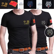 Trung quốc logo nam ngắn tay t-shirt áo khoác quân sự Slim V-Cổ đen lòng từ bi áo sơ mi thương hiệu XL thanh niên