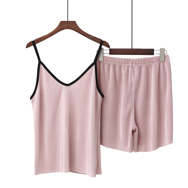 Pink2020 Spring and summer Ice silk camisole Vest pants leisure wear suit ma'am Self cultivation Show thin pajamas Two piece set tide