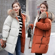 Chống mùa xuống bông đệm phụ nữ phần dài 2018 mùa đông mới Hàn Quốc phiên bản của cổ áo lông thú lớn dày bông áo khoác bông áo khoác thủy triều