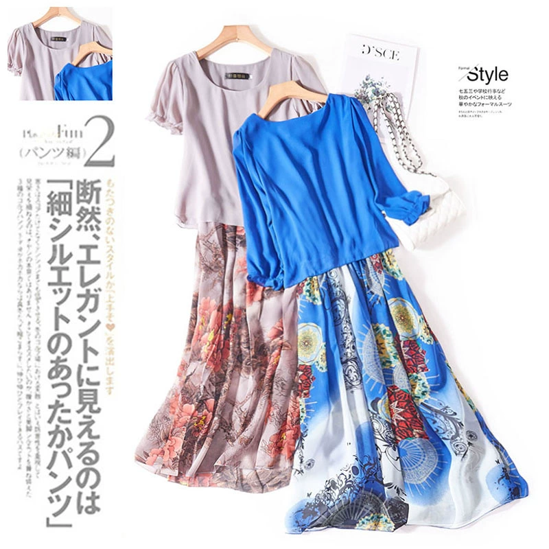Shen Yidu J2021 mùa hè phong cách mới cộng với kích thước của phụ nữ mùa hè váy dài trung niên váy ngắn tay hoa voan 4 - Váy dài