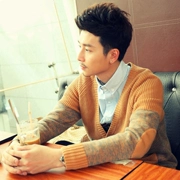 Mùa xuân và mùa thu nam mỏng đan cardigan mặc triều thanh niên Hàn Quốc phiên bản của tự trồng V-Cổ áo len áo khoác nam áo len