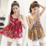 Phụ nữ mang thai mùa hè t-shirt phù hợp với Hàn Quốc phiên bản của hoang dã không tay áo thai sản ngắn hoa voan áo búp bê hai mảnh thời trang váy áo bà bầu mùa đông
