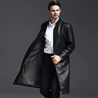 2017 Haining mùa thu dài da của nam giới áo gió da dài over the knee coat Hàn Quốc phiên bản của cổ áo cổ áo cloak coat áo khoác nam cao cấp