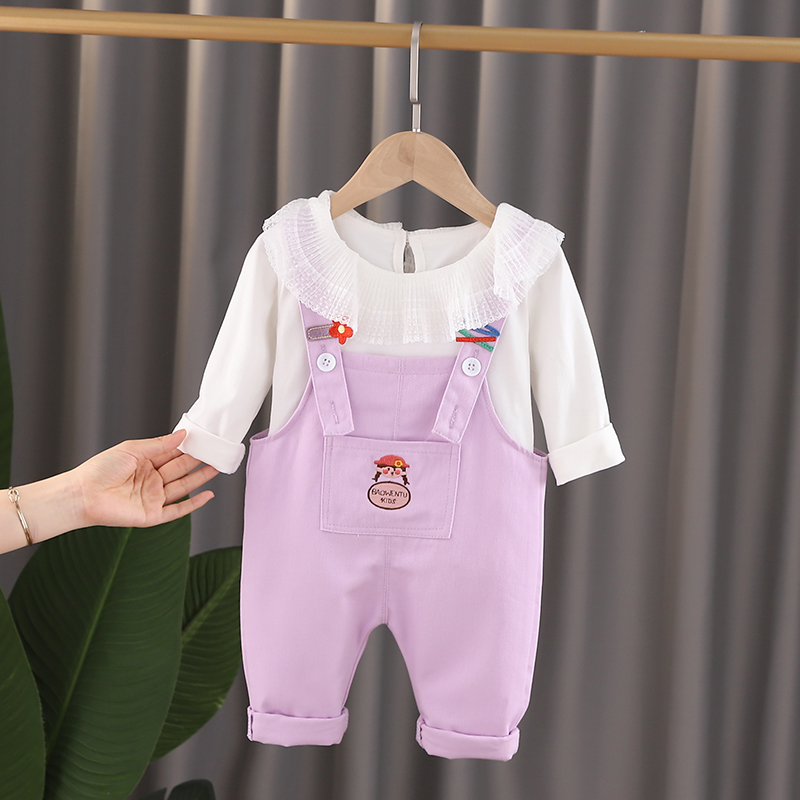Flower Card Strap Suit PurpleBaby girl suit Foreign style spring baby child clothes spring and autumn 1 One 3 year 0 Children's clothes 2 children girl spring clothes