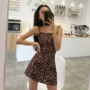 Châu âu và Hoa Kỳ retro slim sling eo cao một từ váy tính khí leopard váy ngắn eo giảm béo chic strapless dress mẫu đầm xòe