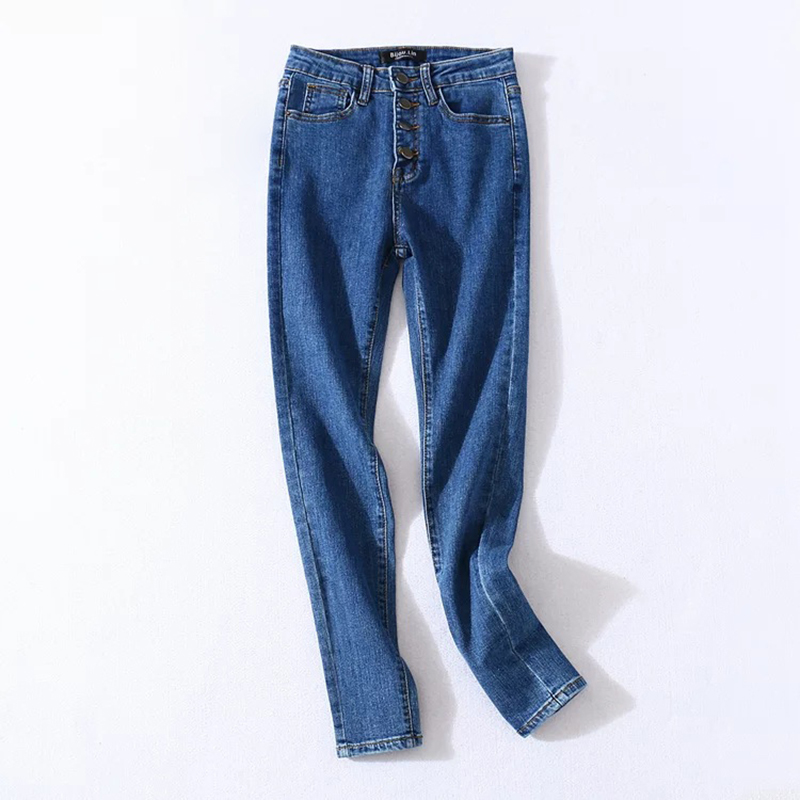 Dark BlueSisjuly New products Europe and America Net red wind High waist leg long Self cultivation Jeans female Sense of design Nail buckle trousers