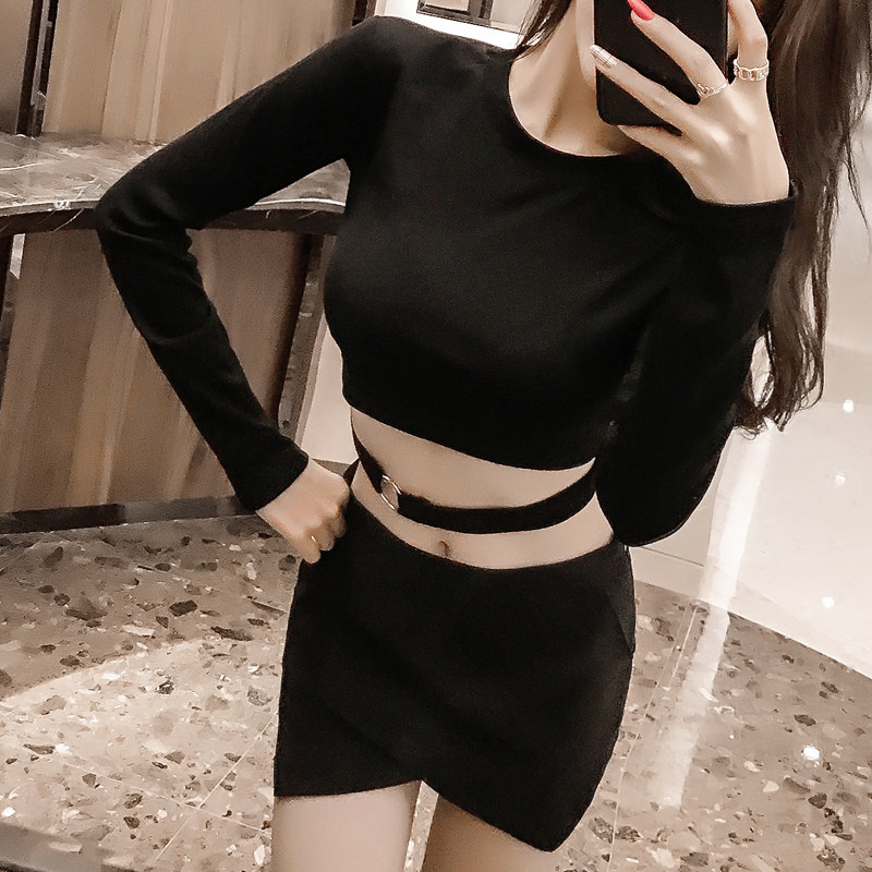 短款t恤女露脐2018新款韩版修身性感紧身秋装女装长袖上衣显胸