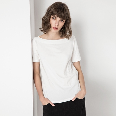 一字领t恤女白色修身露肩短袖纯色一字肩上衣2018夏装新款潮t棉质