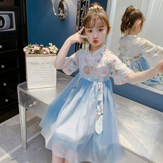 Купальник для пары 超仙女童汉服连衣裙2024新款中国风古装夏洋气童装公主裙儿童裙子
