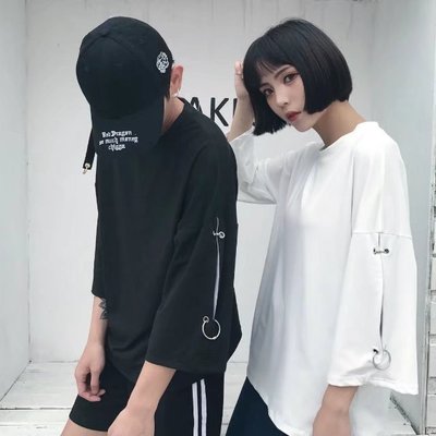 2018 người đàn ông mới và phụ nữ nửa tay áo vài mùa hè ngắn tay t- shirt Harajuku phong cách bf bảy- điểm tay áo lỏng phiên bản Hàn Quốc của thủy triều Áo khoác đôi