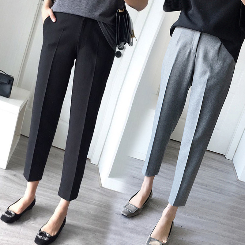 Phù hợp với màu đen quần nữ Hàn Quốc phiên bản của quần thẳng quần chín quần âu quần harem quần chân feet quần quần dụng cụ quần