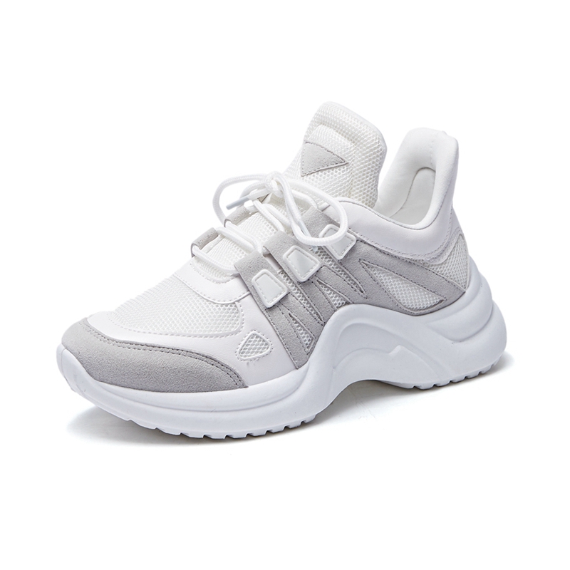 Greyspring and autumn 2020 gym shoes female ventilation Mesh surface student Single shoes white Thick bottom leisure time run Daddy shoes Big size 41