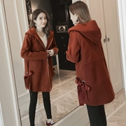 2018 phiên bản Hàn Quốc của quần áo bà bầu mùa đông áo len lông dày dày áo trùm đầu dài