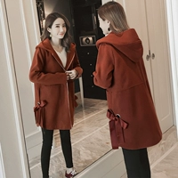 2018 phiên bản Hàn Quốc của quần áo bà bầu mùa đông áo len lông dày dày áo trùm đầu dài mẫu áo bầu công sở