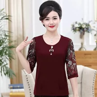 Mùa xuân mới 2019 quần áo mẹ trung niên của mẹ trên áo thun nữ tay áo trung niên thời trang - Quần áo của mẹ áo kiểu tuổi trung niên