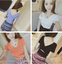 Mùa hè của Phụ Nữ Hàn Quốc Cao Eo Ngắn Lại Chéo Ngắn Tay Áo Knit Đáy Áo Sơ Mi Hàn Quốc Slim Mỏng T-Shirt Phụ Nữ áo khoác cardigan