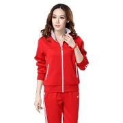 Trang phục thể thao nữ Demei đích thực 24654 bộ đồ thể thao màu đỏ mùa xuân và mùa thu quần áo thể dục nhịp điệu Jiamusi trung niên