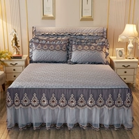Váy ren châu Âu đơn mảnh chăn bông đệm giường đôi 1.8m Simmons bảo vệ bìa trượt màu rắn bìa giường - Váy Petti váy giường khách sạn