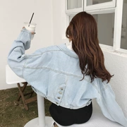 Harajuku denim ngắn áo khoác nữ mùa xuân 2018 mới của Hàn Quốc phiên bản của retro cao đẳng gió lỏng cao eo đoạn ngắn denim quần áo