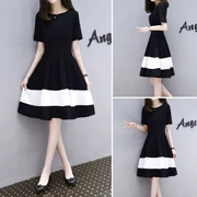2018 mùa hè mới của phụ nữ Hàn Quốc phiên bản là mỏng kích thước lớn màu đen và trắng khâu trong đoạn dài tính khí thời trang một từ ăn mặc