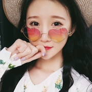 Hàn Quốc mềm mại em gái retro màu nắng tình yêu trái tim đào kính mát cô gái mềm mại trong suốt kính râm hình trái tim
