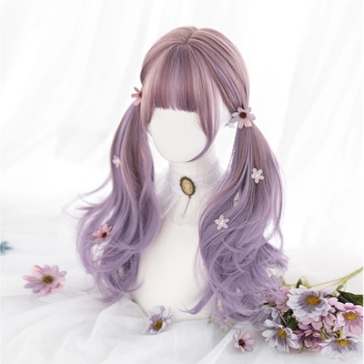 taobao agent Lolita Harajuku female big wavy long curly hair gradient Gradient purple Lolita wig cute jk girl fake hair
