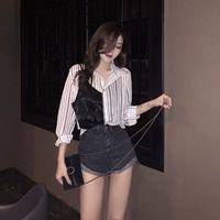 Đầu mùa thu 2018 mới của Hàn Quốc phiên bản của lỏng mỏng dài tay áo sơ mi của phụ nữ áo Hồng Kông hương vị mùa hè khâu áo sơ mi giản dị thủy triều áo sơ mi tay dài