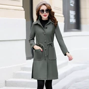 Áo khoác len nữ dài phần mùa thu đông Các phiên bản Hàn Quốc 2017 mùa đông mới dành cho nữ dày thắt lưng bằng len - Trung bình và dài Coat