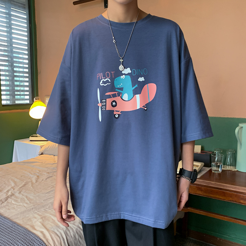 Summer 5-sleeve t-shirt men's Korean Trend student fashion brand hip-hop cartoon printed Harajuku BF casual top