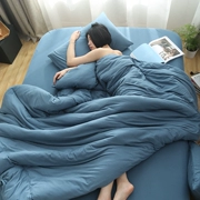 Nhật Bản nhỏ gọn màu rắn sọc đan bông denim trần truồng Tianzhu bông vải siêu mềm giường bông chăn Mikasa - Bộ đồ giường bốn mảnh