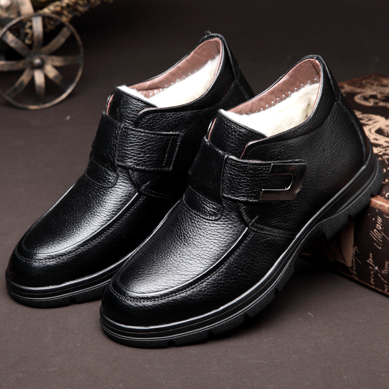 9290 Black (Buckle)cotton-padded shoes male winter keep warm Plush thickening genuine leather wool man lined shoe Middle aged and elderly non-slip the elderly Dad shoes