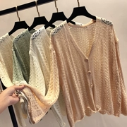 2018 mới của Hàn Quốc phiên bản của chic single-ngực đan cardigan v-cổ dài tay điều hòa không khí áo xù hem kem chống nắng áo sơ mi