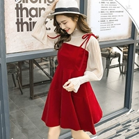 Весеннее бархатное красное платье, комплект, юбка, в корейском стиле