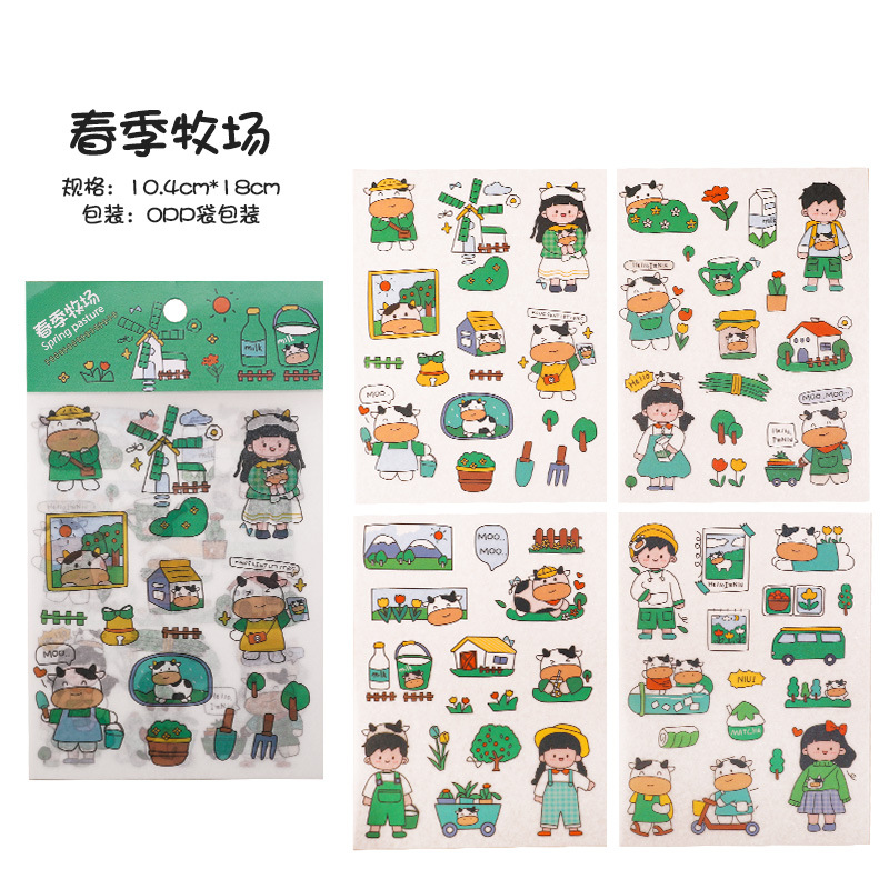 Spring PastureCartoon girl Bagged Stickers student Label Hand account source material children decorate DIY Stationery lovely
