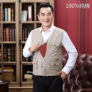 Mùa xuân và mùa thu nhiếp ảnh câu cá trung niên cha tải bông nhiều túi vest vest nam trung niên vest - Dệt kim Vest