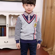 Quần áo trẻ em bé trai chạm đáy áo mùa xuân và mùa thu mẫu cotton hoang dã áo thun dài tay trẻ em giả áo hai mảnh phiên bản Hàn Quốc của thủy triều