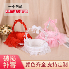 Свадебная корзина под цветы 花童花篮婚礼手提创意藤编撒花瓣小篮子蕾丝伴娘西式婚礼舞蹈用品