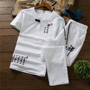 Vải lanh Trung Quốc phong cách Trung Quốc thêu cổ điển Zen tim Daobozi bán quần áo nam mùa hè phù hợp - Trang phục dân tộc