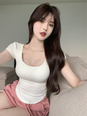 taobao agent Tide, summer white T-shirt, sexy jacket, tight, with short sleeve, fitted