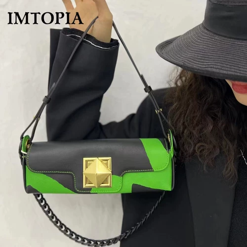 IMTOPIA изысканная мини-итальянская импортная сумка-багет из воловьей кожи, фирменная сумка на плечо в популярном стиле D2017509