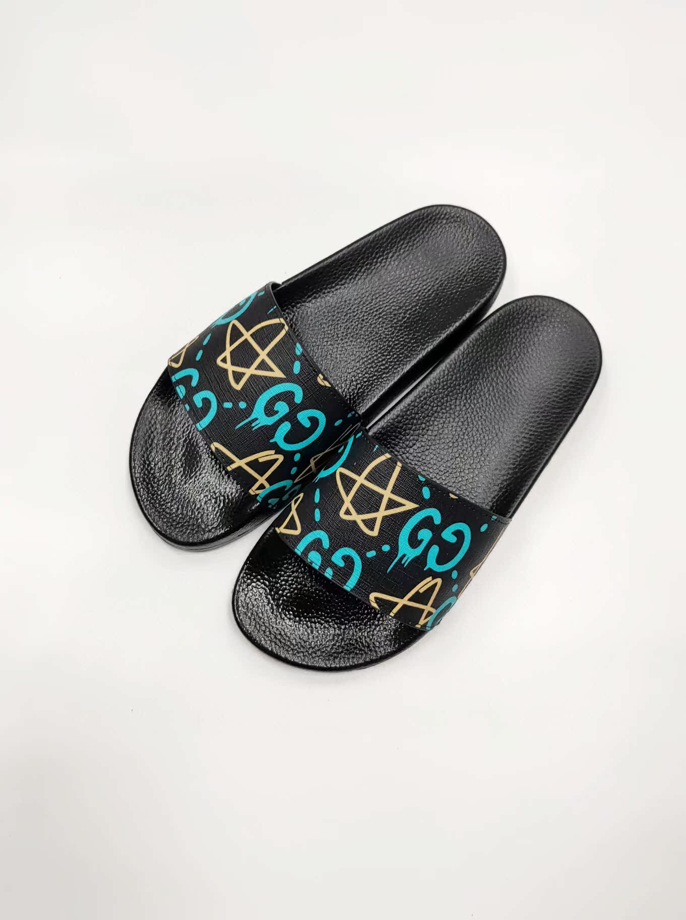Pentagram BlackEuropean station slipper summer trend fashion genuine leather flip flops Wear out Sandals personality non-slip Flip flop shoes male