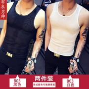 2 mảnh Xia Bingsi tập thể dục mồ hôi vest nam rỗng thoáng khí lưới nhanh khô cơ thể áo sơ mi mỏng chạm đáy - Lót