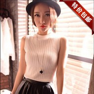 2017 mùa xuân và mùa hè phụ nữ mới của Hàn Quốc phiên bản của bán cao cổ áo đan vest sọc dọc Slim không tay sling áo sơ mi áo sơ mi nữ