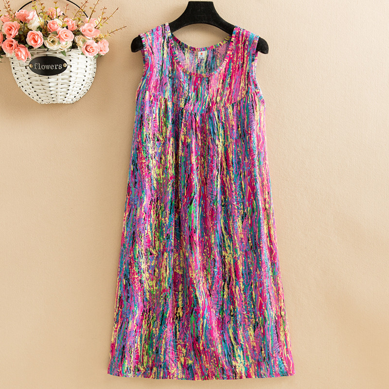 Milky Whitepoplin  Dress mom summer wear Nightdress Medium and long term Big size Fat mm easy robe Middle aged and elderly leisure wear vest
