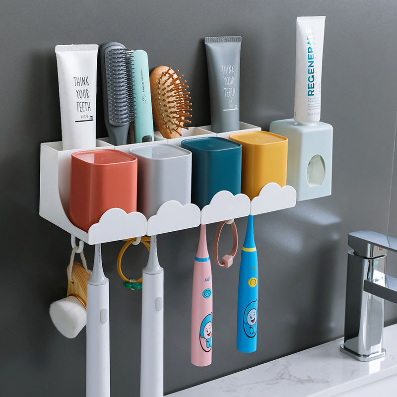 牙刷置物架牙刷杯子套装漱口杯刷牙杯挤牙膏神器壁挂免打孔牙刷架