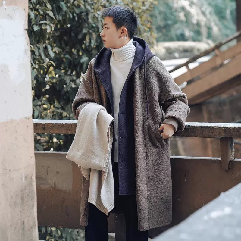 Kỳ nghỉ đông hai chiếc áo khoác da cừu dày khâu giữa áo len dài nam thương hiệu thủy triều Hàn Quốc áo len lỏng - Áo len