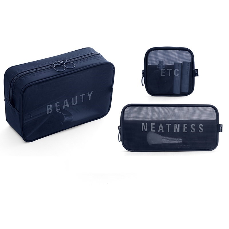 Navy Three Piece Setthe republic of korea new pattern Travelling bag trumpet Portable Storage bag With you Mini ma'am Cosmetic Bag transparent Netting Wash bag