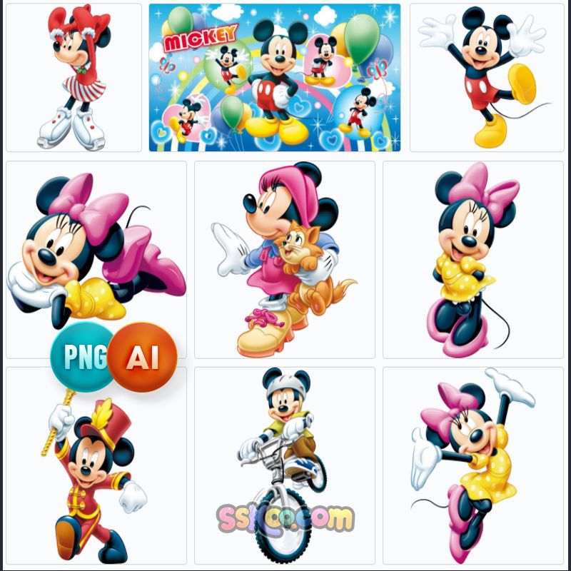 迪士尼米老鼠米奇米妮印花烫画图案PNG高清免抠图片AI矢量素材