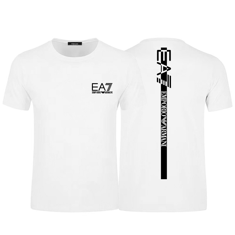 Men's summer new EA7 short sleeved T-shirt, men's pure cotton round neck half sleeved T-shirt, trendy brand slim fit casual men's versatile (20509:28317:size:XL;1627207:23513698854:colour:47 black (white print))